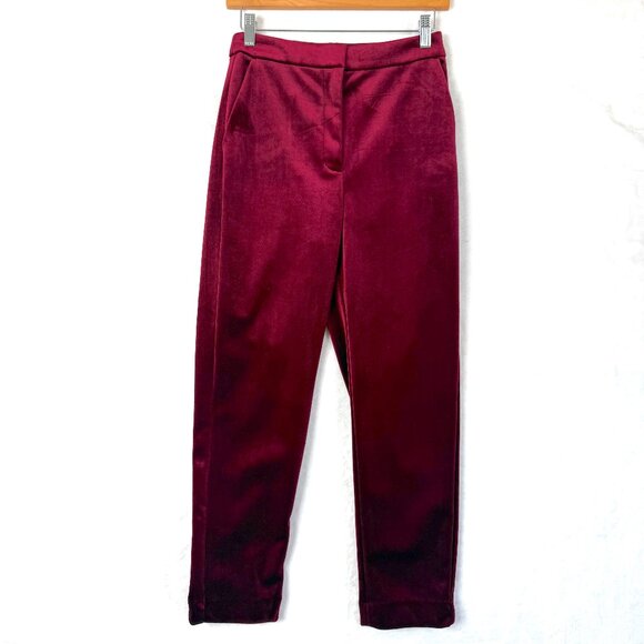 Express Editor Straight Super High Rise Velvet Stretch Ankle Pants Womens 2 Red - Picture 1 of 8